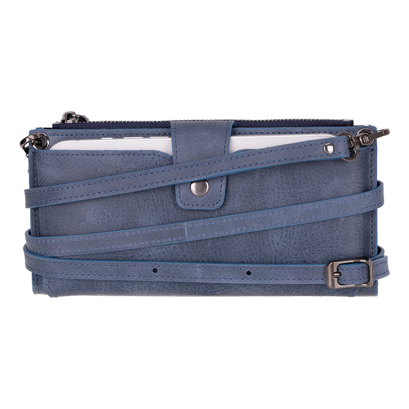 Kaycee Leather Women's Cell Phone Wallet with Strap navy-