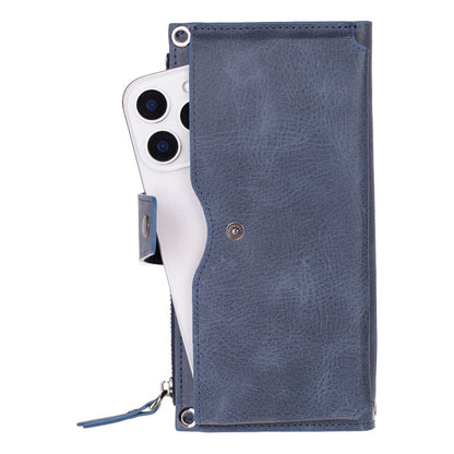 Kaycee Leather Women's Cell Phone Wallet with Strap navy-