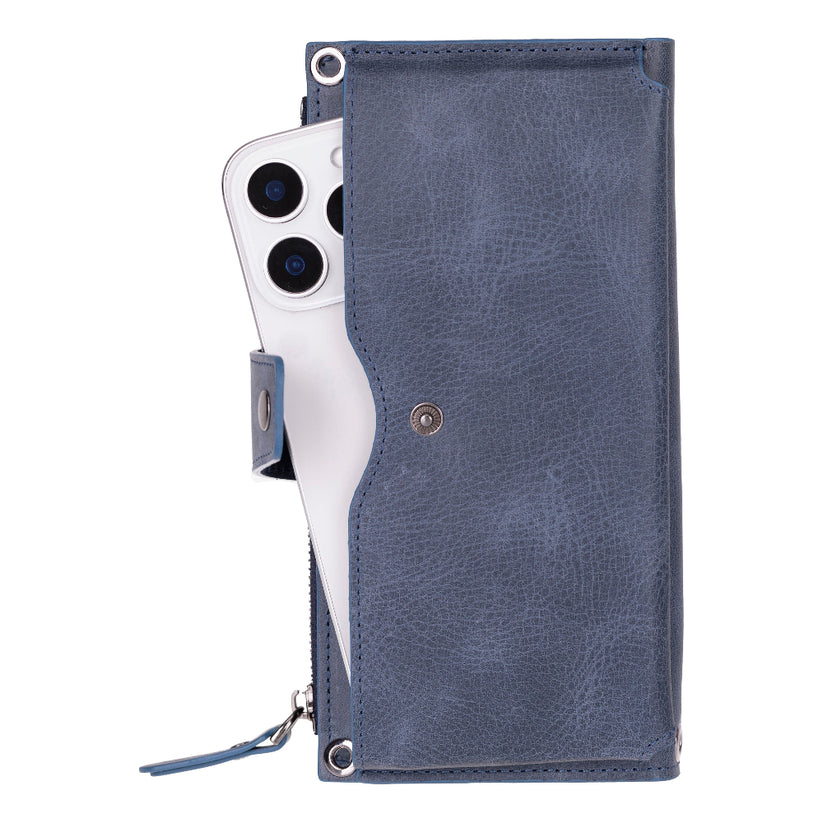 Kaycee Leather Women's Cell Phone Wallet with Strap navy-