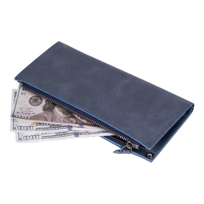 Kaycee Leather Women's Cell Phone Wallet with Strap navy-