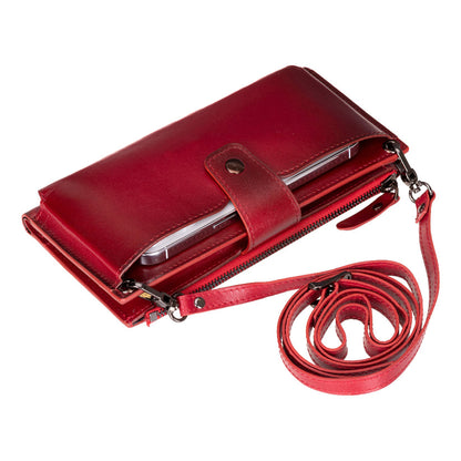 Kaycee Leather Women's Cell Phone Wallet with Strap red-