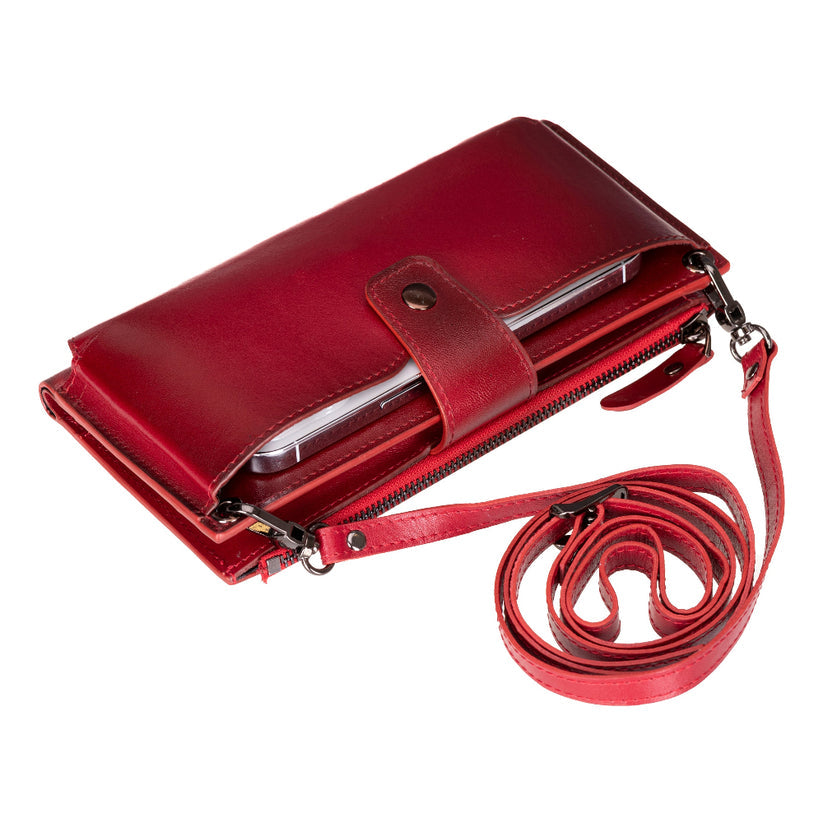 Kaycee Leather Women's Cell Phone Wallet with Strap red-