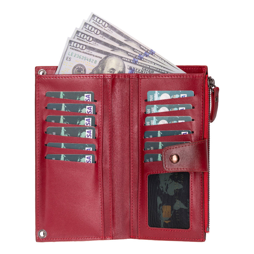 Kaycee Leather Women's Cell Phone Wallet with Strap red-