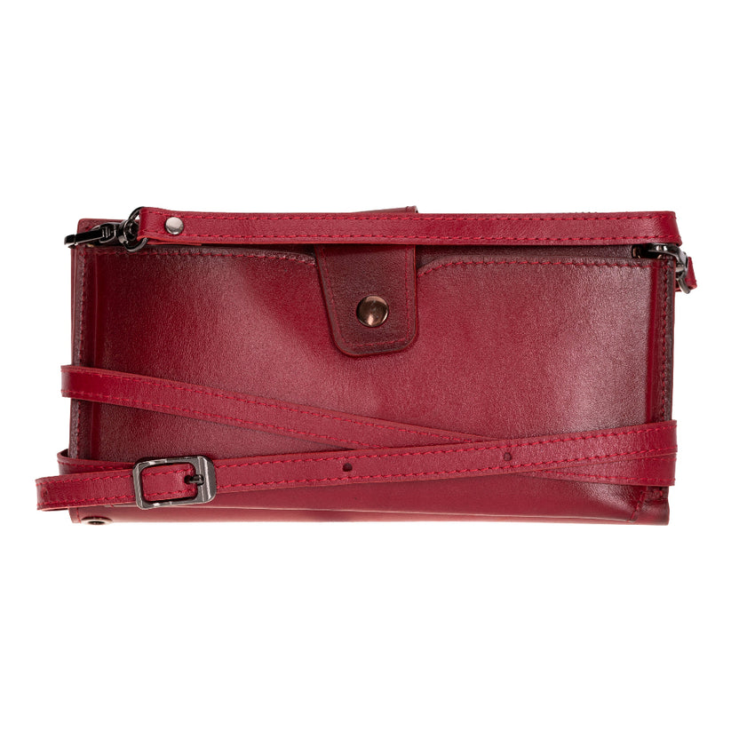 Kaycee Leather Women's Cell Phone Wallet with Strap red-