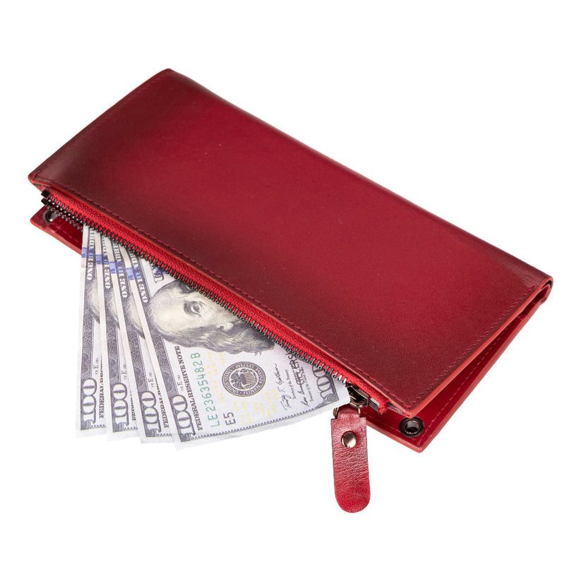 Kaycee Leather Women's Cell Phone Wallet with Strap red-