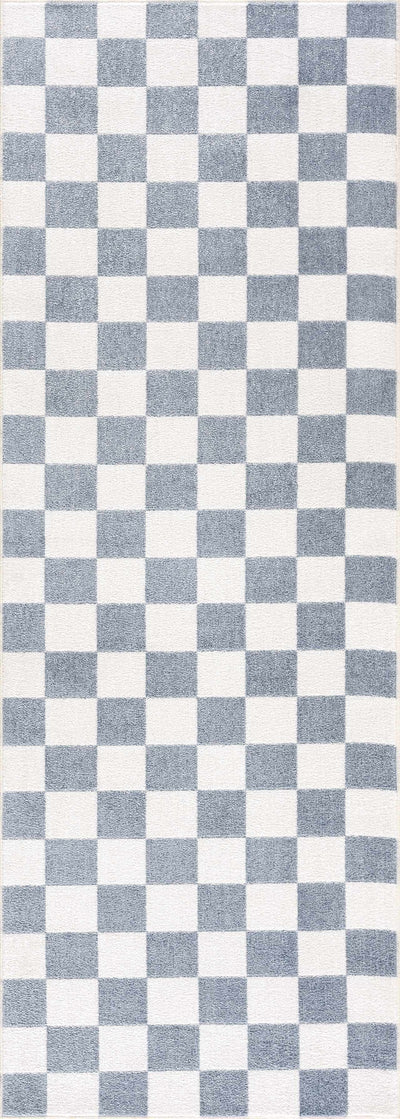 Brone Blue Checkered Washable Rug