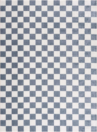 Brone Blue Checkered Washable Rug