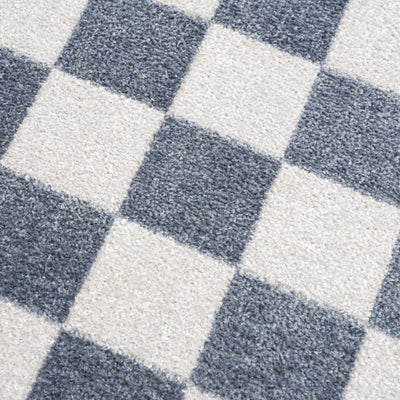 Brone Blue Checkered Washable Rug