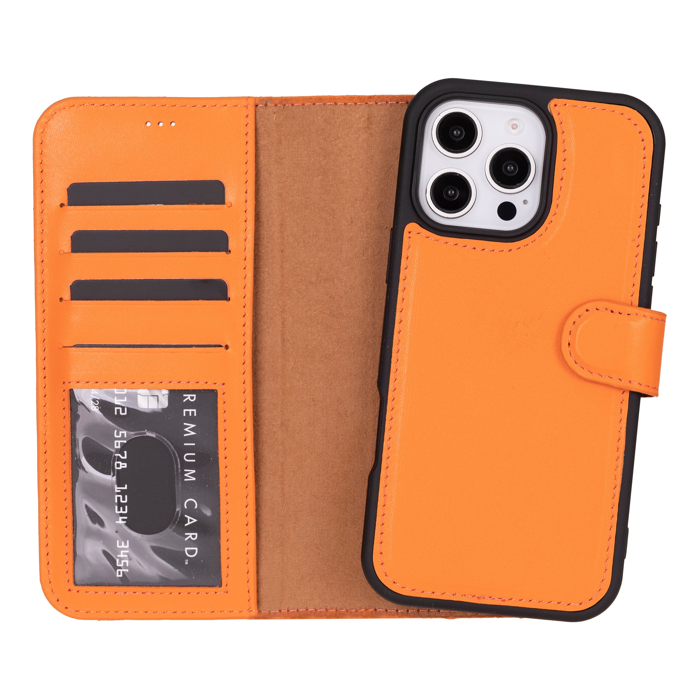 Magic iPhone 16 Pro Max Leather Detachable Wallet Case - TORONATA - color_ Orange