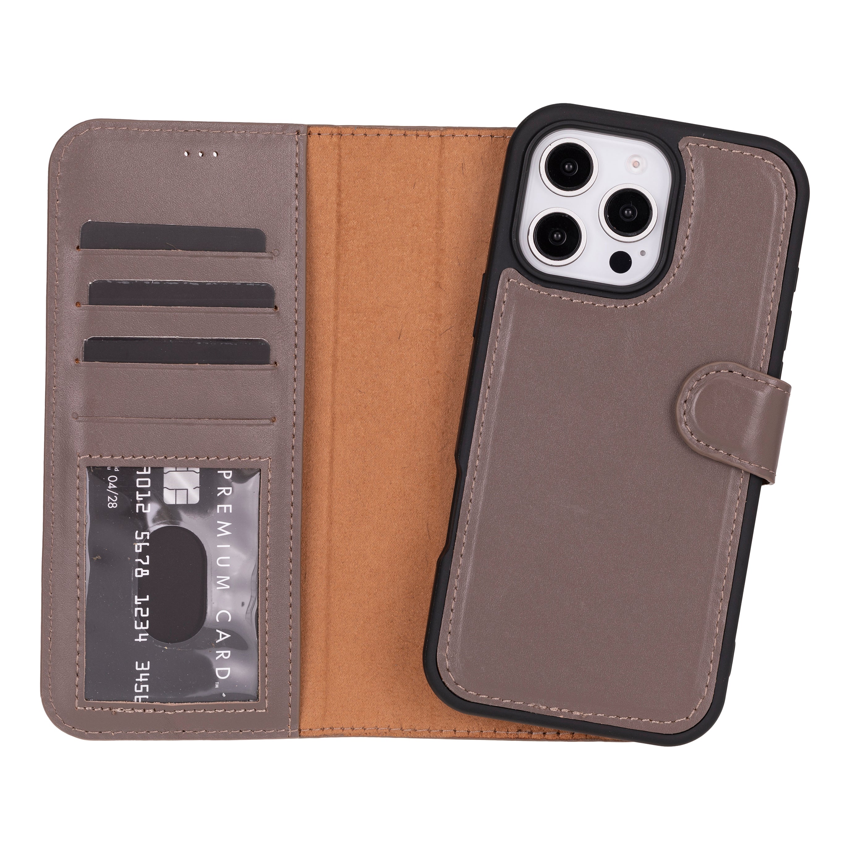 Magic iPhone 16 Pro Detachable Leather Wallet Case - TORONATA - color_ Sandy Brown