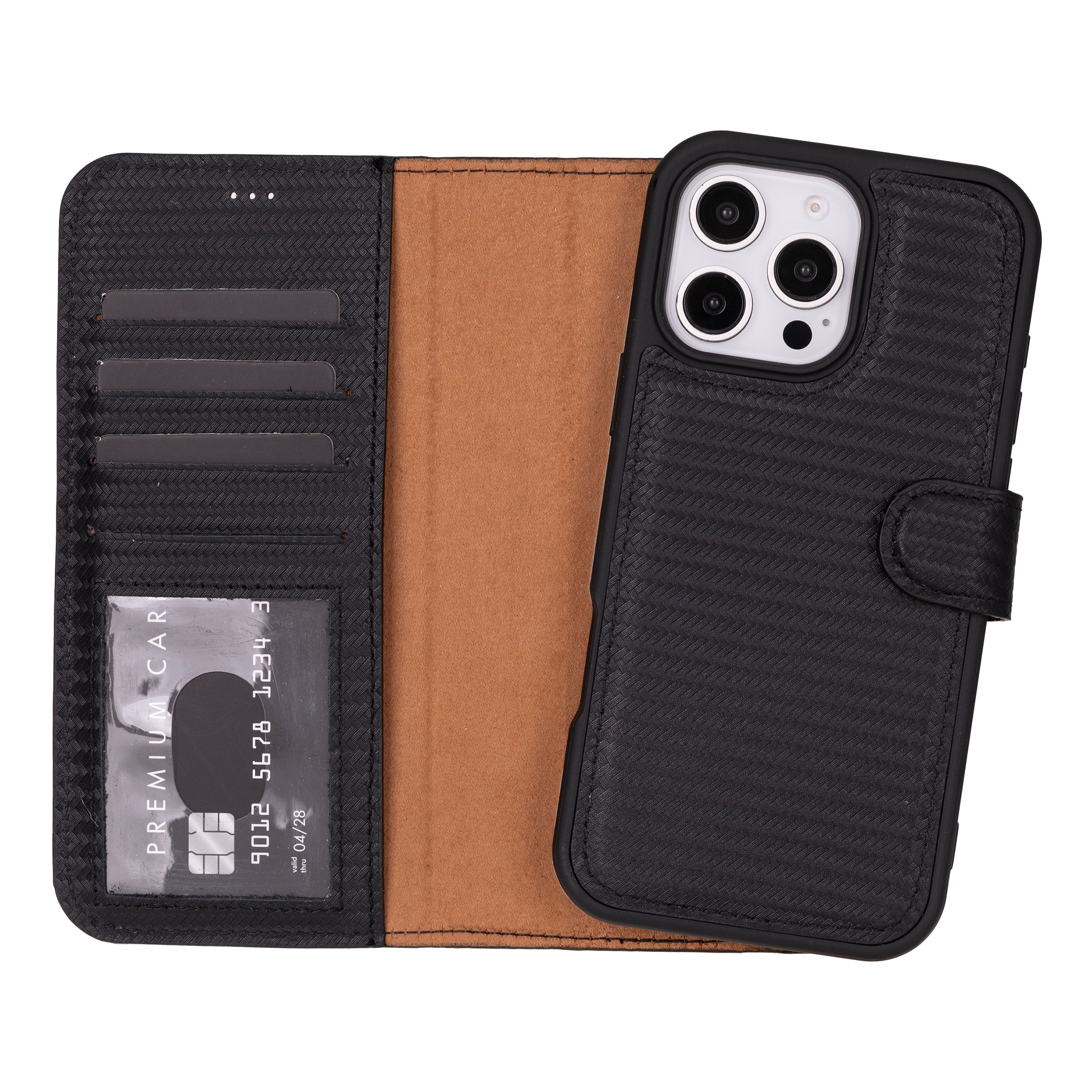 Magic iPhone 16 Pro Max Leather Detachable Wallet Case - TORONATA - color_ Pebble Black