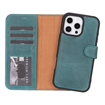 Magic iPhone 16 Pro Detachable Leather Wallet Case - TORONATA - color_ Aqua
