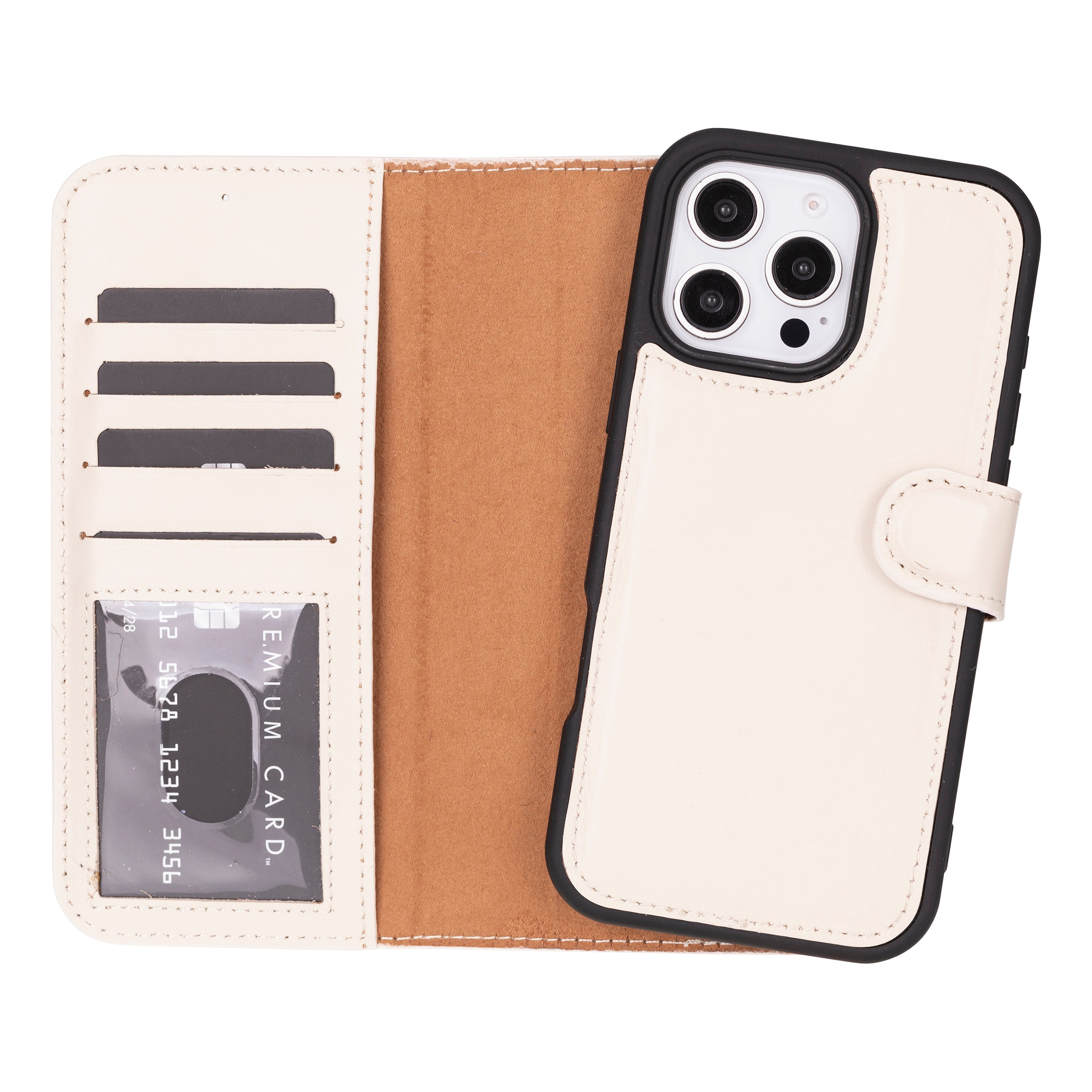 Magic iPhone 16 Pro Detachable Leather Wallet Case - TORONATA - color_ Cream