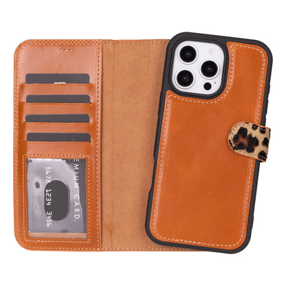 Magic iPhone 16 Pro Detachable Leather Wallet Case - TORONATA - color_ Leopard