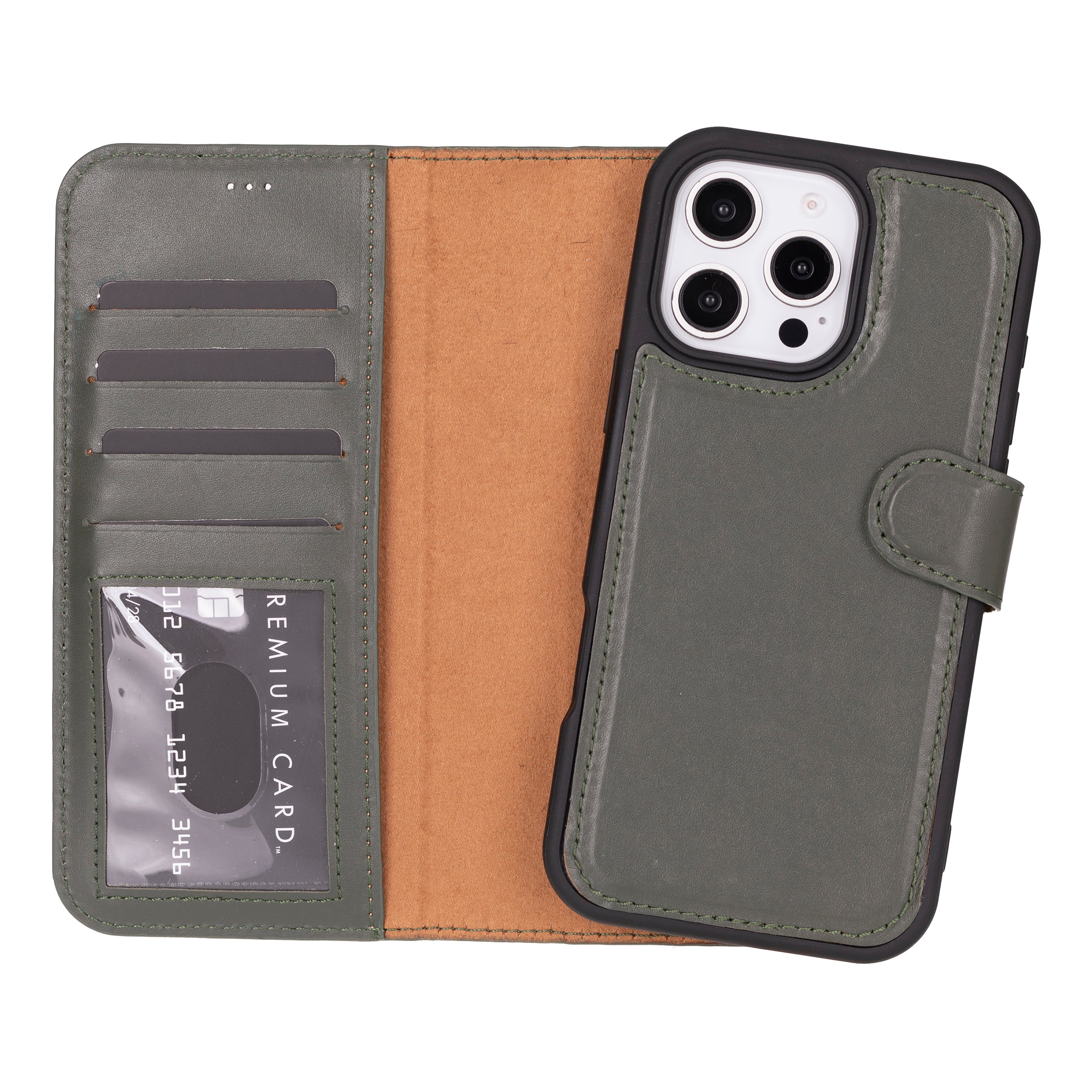 Magic iPhone 16 Pro Detachable Leather Wallet Case - TORONATA - color_ Dark Gray