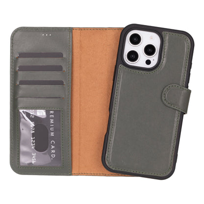 Magic iPhone 16 Pro Detachable Leather Wallet Case - TORONATA - color_ Dark Gray