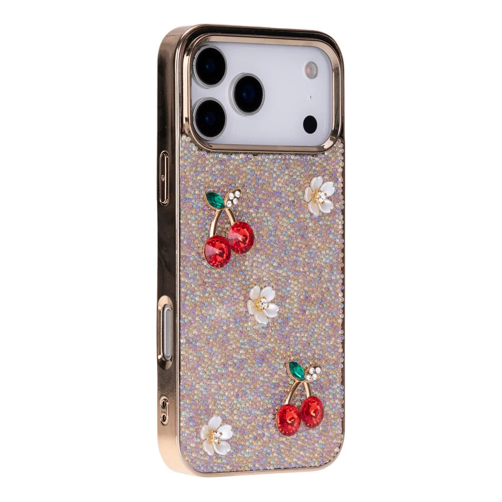Hilo Crystal Cherry iPhone 18 Pro Max Case – Gold-Tone Frame