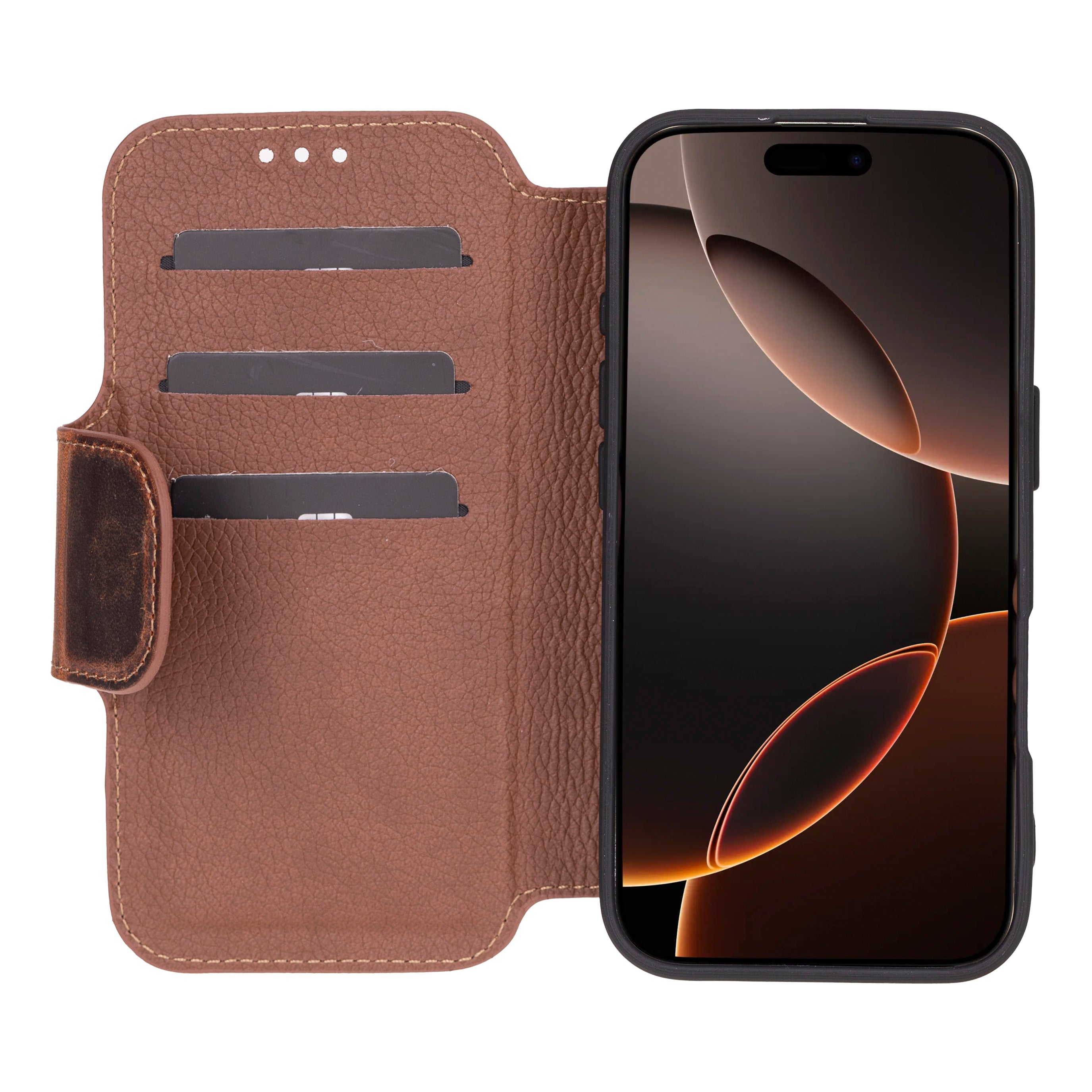 Firenze iPhone 16 Pro Leather Folio Case - TORONATA - color_ Saddle Brown