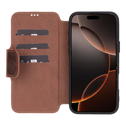 Firenze iPhone 16 Pro Max Leather Folio Case - TORONATA - color_ Saddle Brown