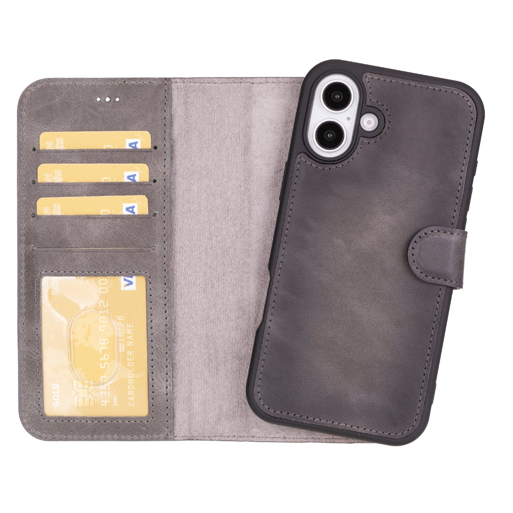 Magic iPhone 16 Detachable Leather Wallet Case - TORONATA - color_ Sandy Gray