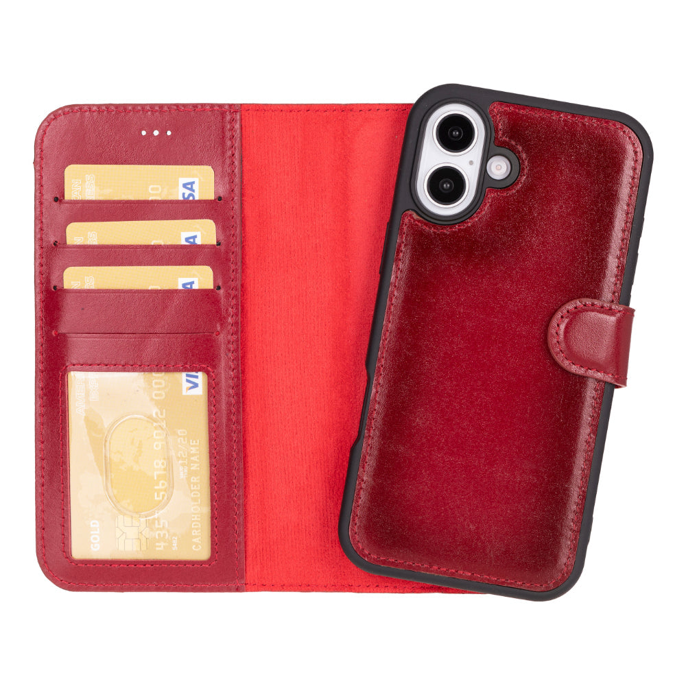 Magic iPhone 16 Detachable Leather Wallet Case - TORONATA - color_ Red