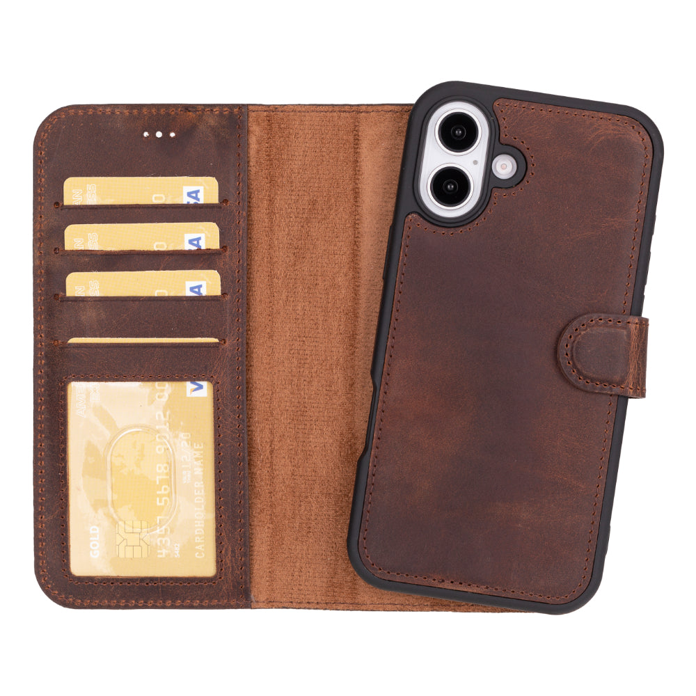 Magic iPhone 16 Detachable Leather Wallet Case - TORONATA - color_ Saddle Brown
