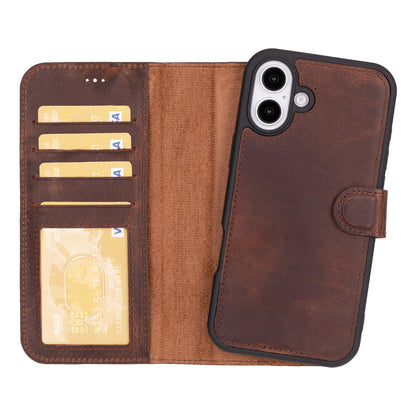 Magic iPhone 16 Detachable Leather Wallet Case - TORONATA - color_ Saddle Brown