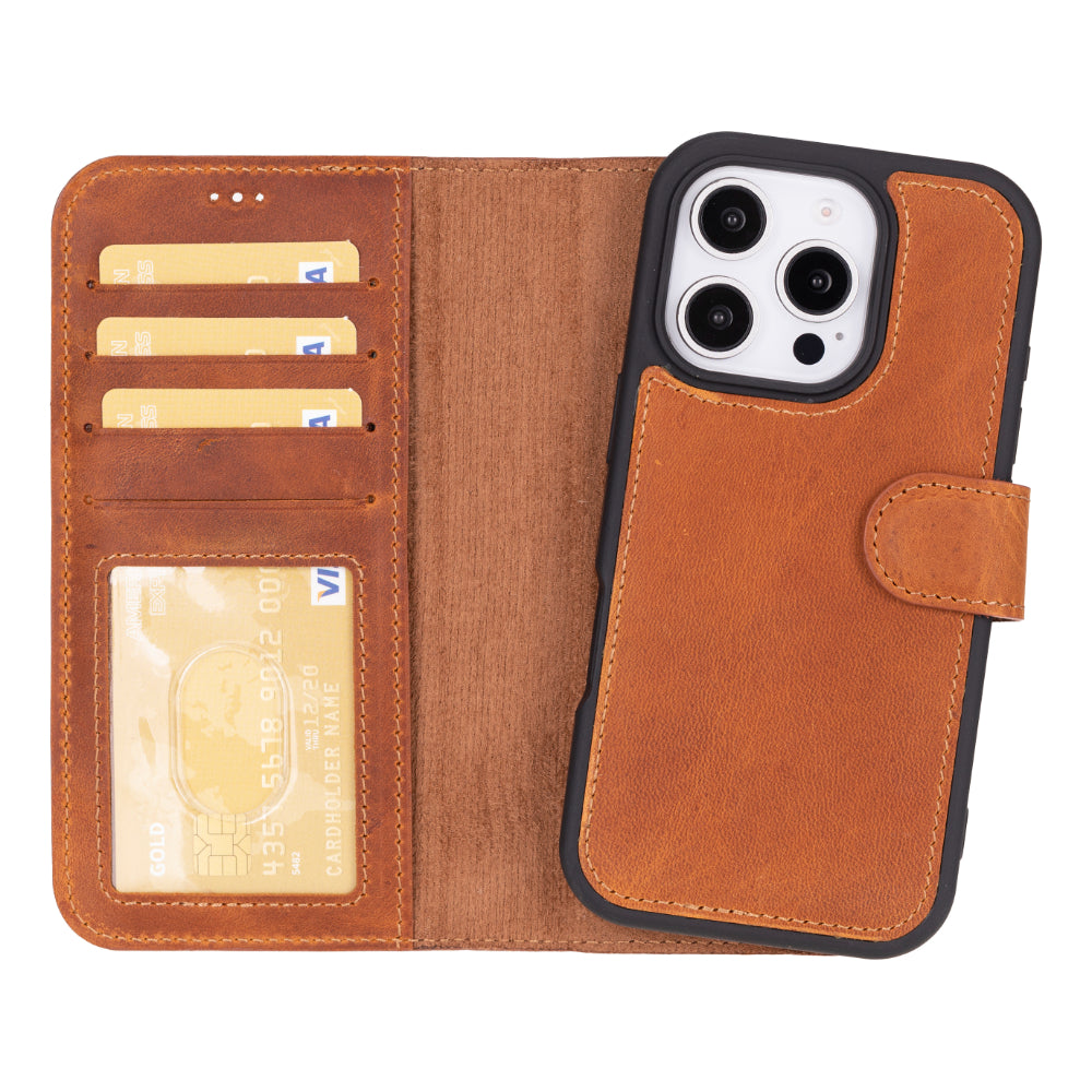 Magic iPhone 16 Pro Detachable Leather Wallet Case - TORONATA - color_ Moccasin