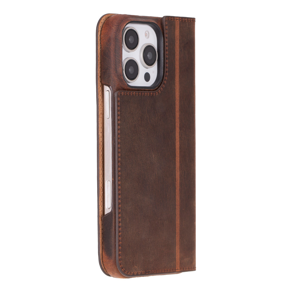 Sonat iPhone 16 Pro Max Leather Folio Case - TORONATA - color_ Saddle Brown