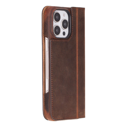 Sonat iPhone 16 Pro Max Leather Folio Case - TORONATA - color_ Saddle Brown