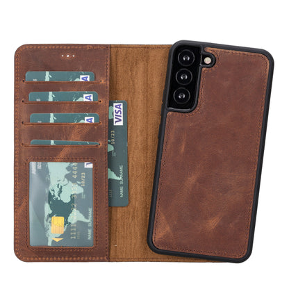 Magic Samsung Galaxy S22 Plus Leather Detachable Wallet Case - TORONATA - color_ Saddle Brown