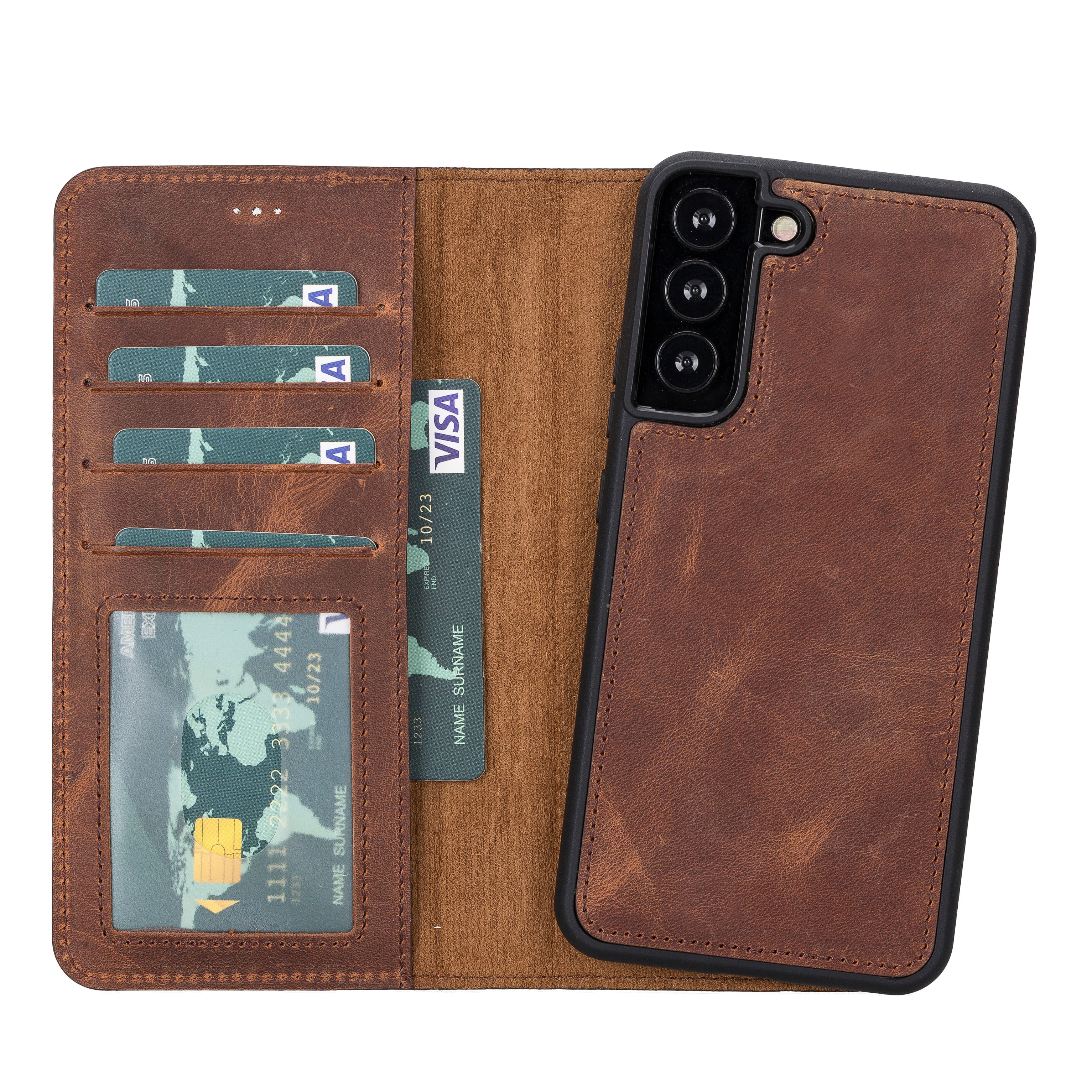 Magic Samsung Galaxy S23 Plus Leather Detachable Wallet Case - TORONATA - color_ Saddle Brown