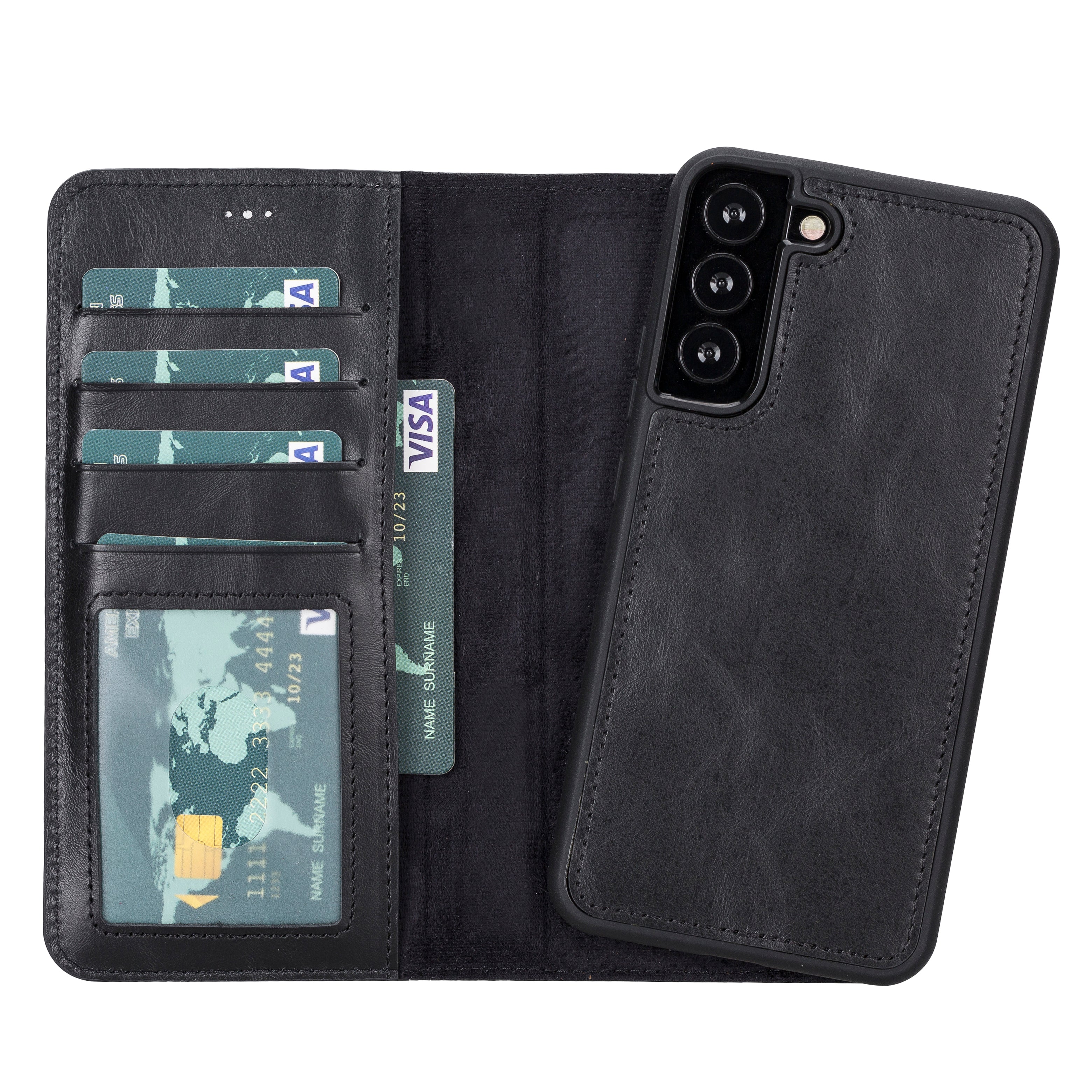 Magic Samsung Galaxy S22 Plus Leather Detachable Wallet Case - TORONATA - color_ Black