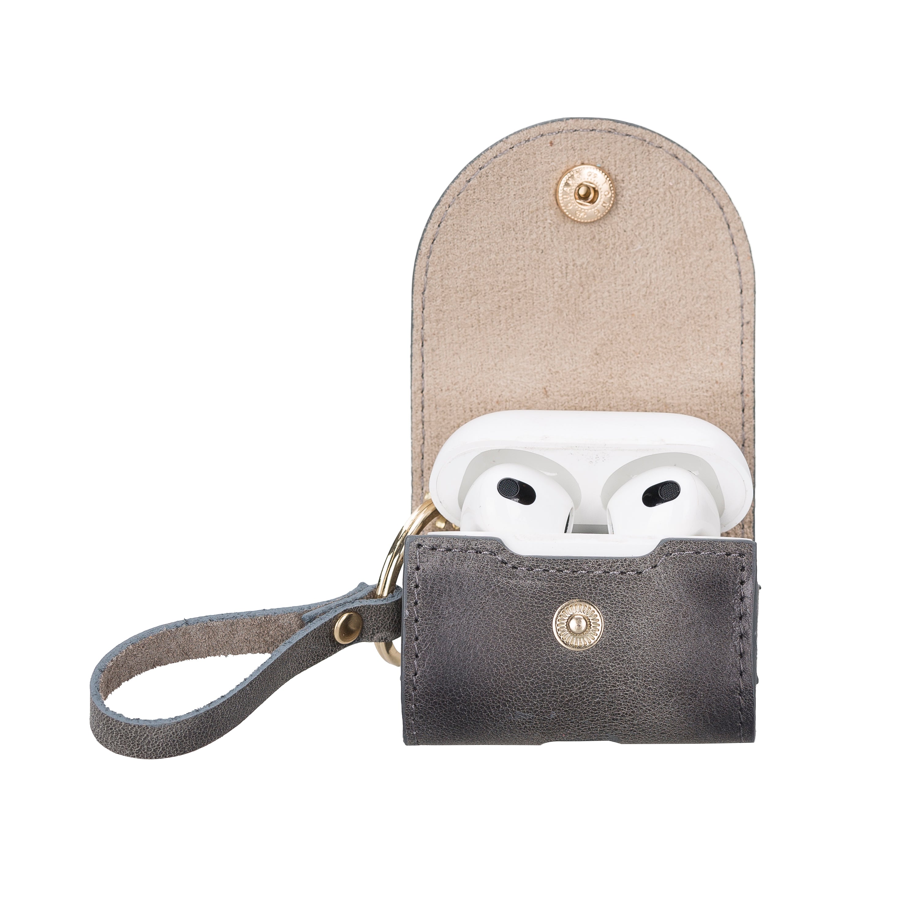 Mai Snap AirPods 4th and 3rd Gen Leather Case - TORONATA - color_ Sandy Gray