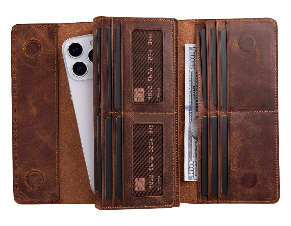Nome Leather Wallet – 16 Card Slots & Phone Holder - 