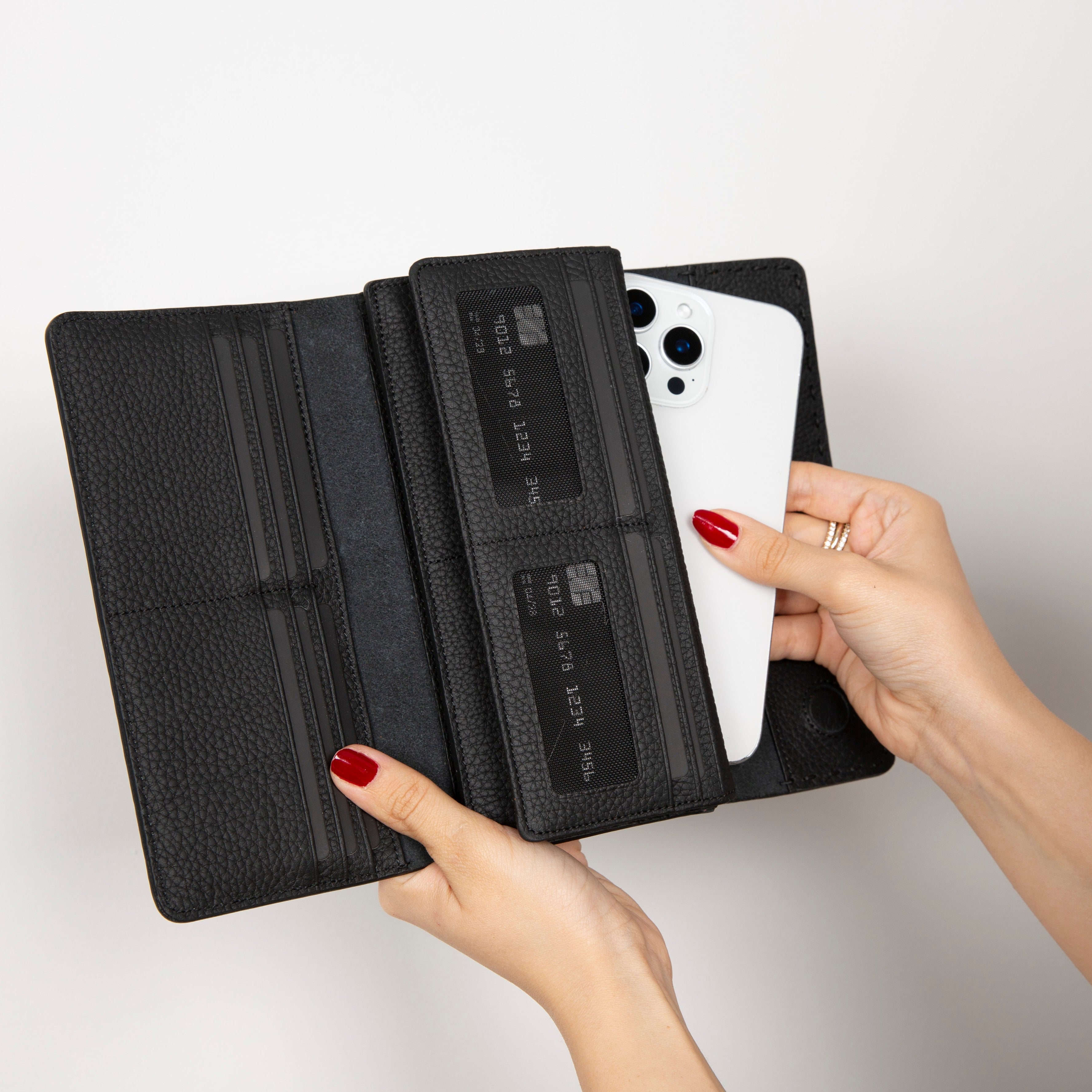Nome Leather Wallet – 16 Card Slots & Phone Holder - #color_black