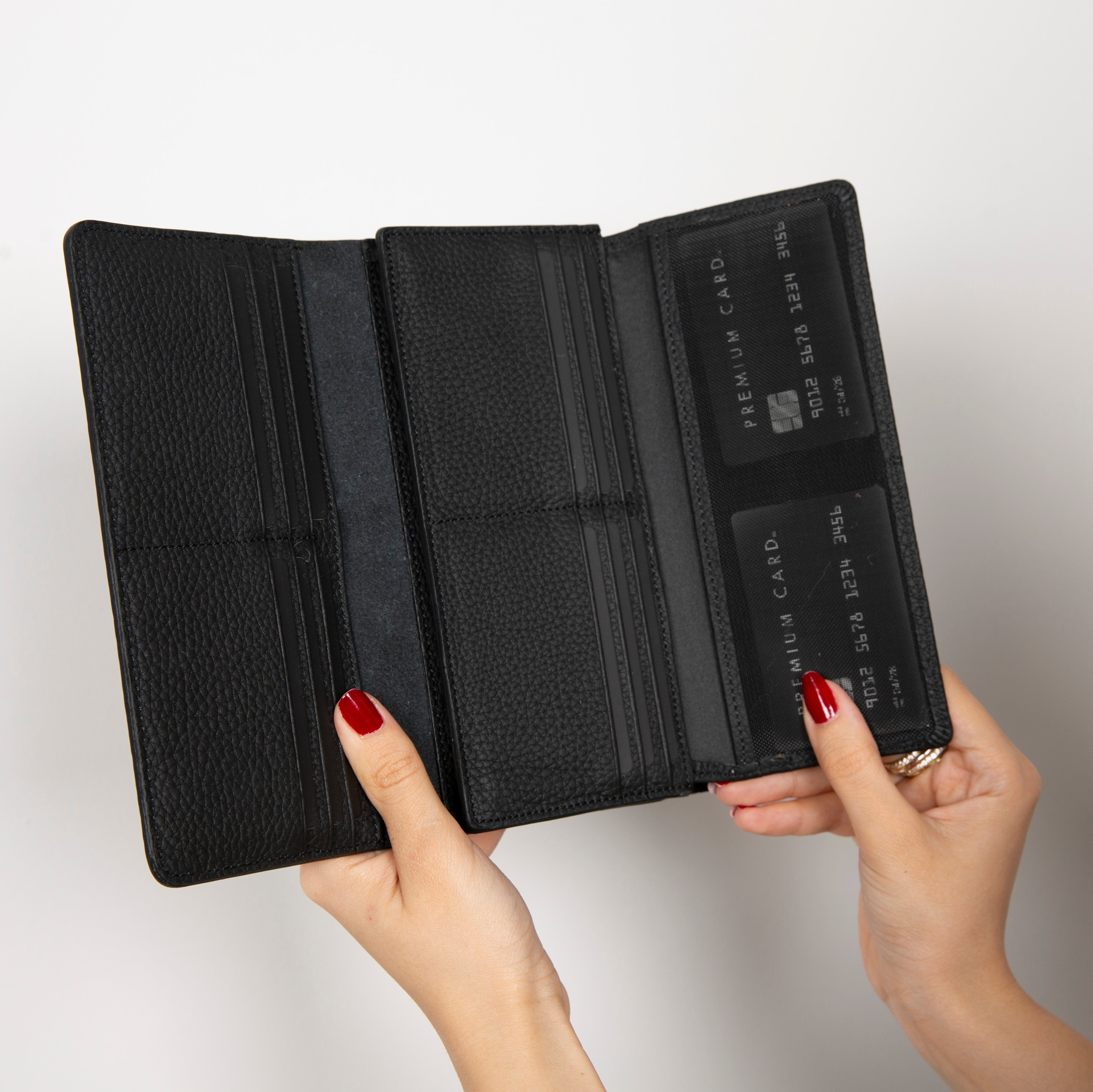Nome Leather Wallet – 16 Card Slots & Phone Holder - #color_black