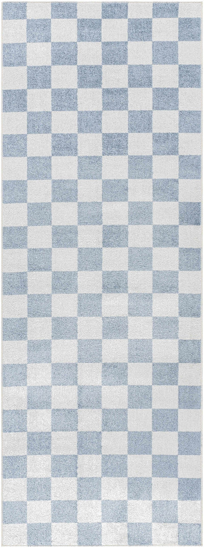 Brone Blue Checkered Washable Rug