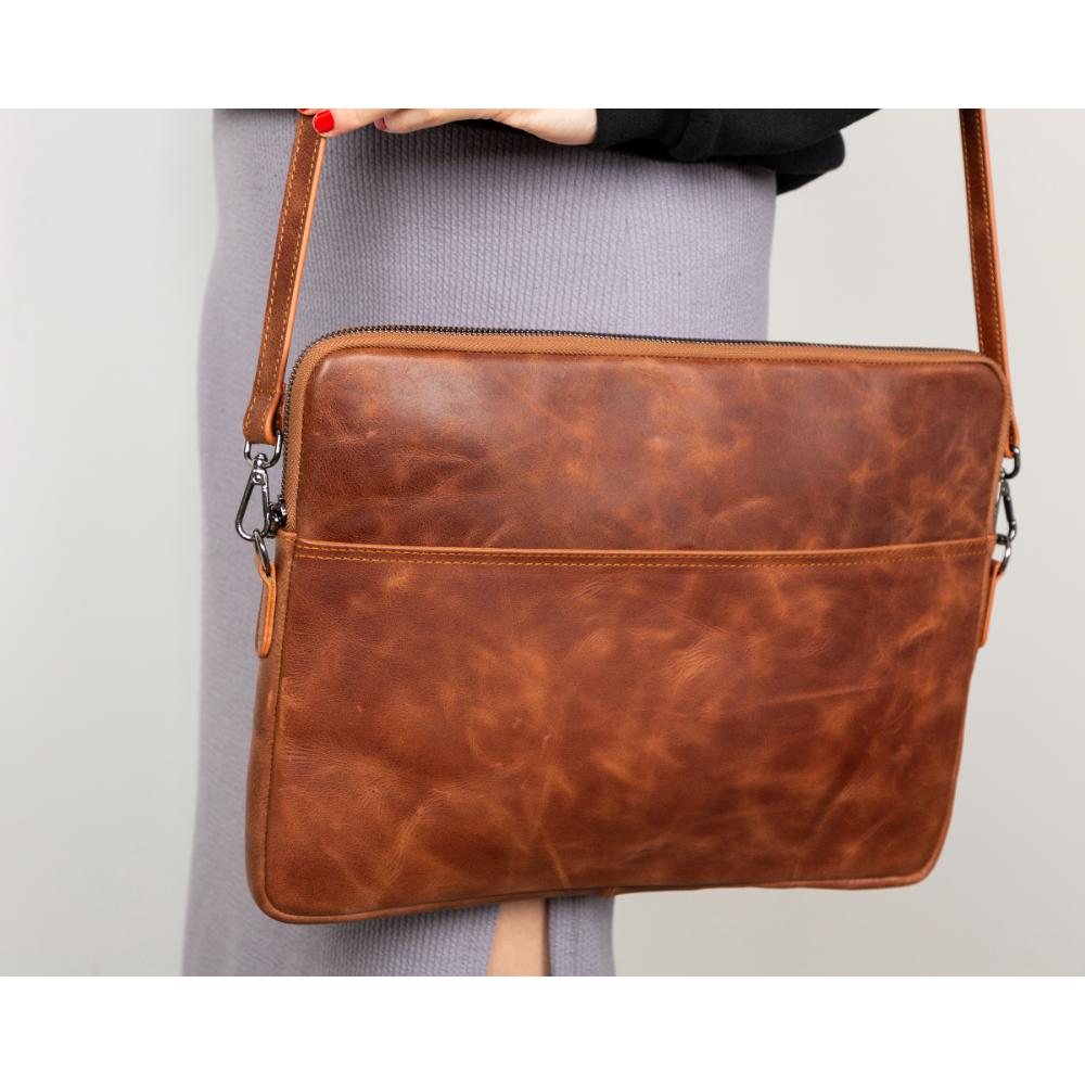 Seward Leather Laptop Bag with Shoulder Strap - MacBook Sleeve 14" & 16" #color_brown