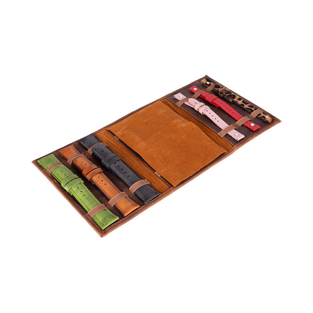 Skagway Leather Watch Band Organizer – 3 Slot Travel Case #color_antic-brown