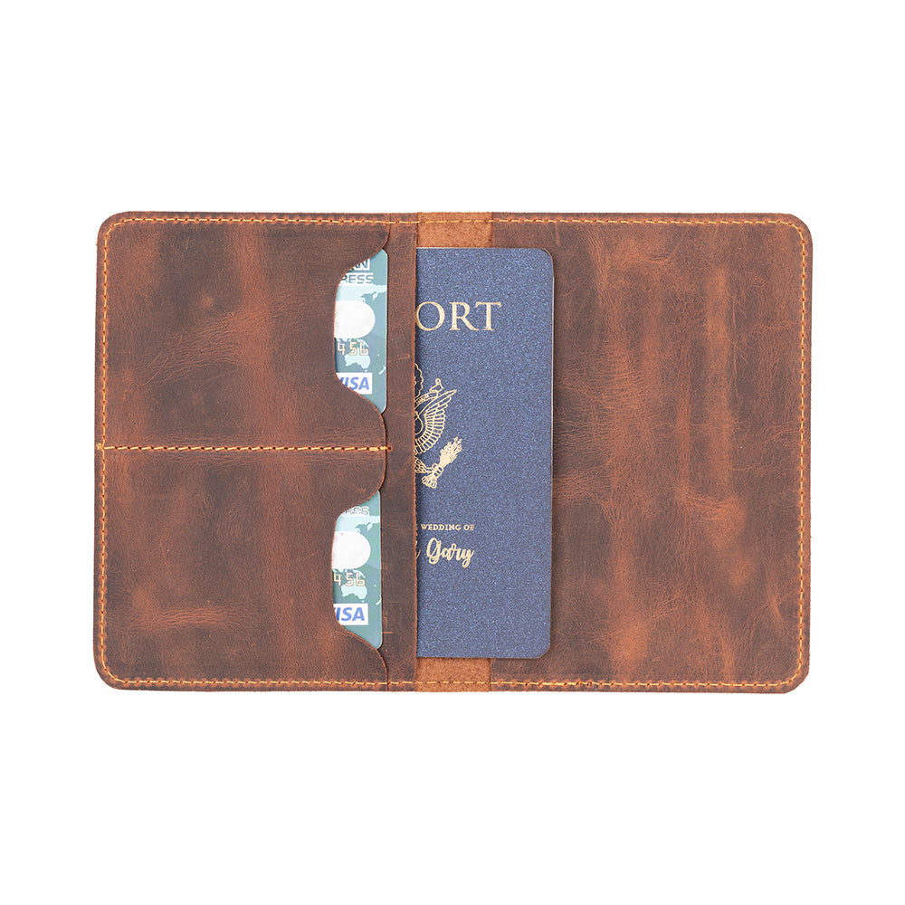 Tempe Genuine Leather Passport Holder - Handcrafted Travel Document Organizer #color_antic-brown