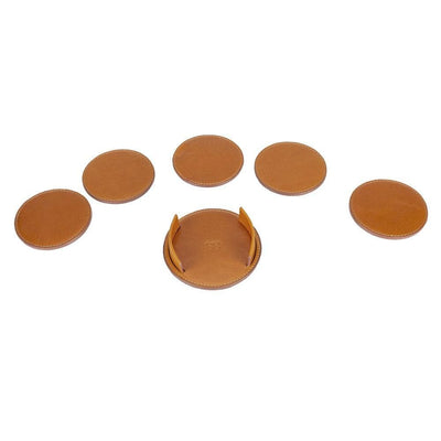 Tucson Genuine Leather Coaster Set of 5 with Holder - Premium Cup Coasters 