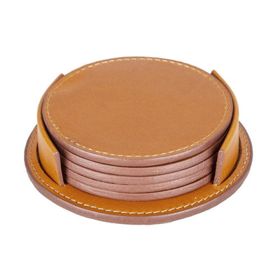 Tucson Genuine Leather Coaster Set of 5 with Holder - Premium Cup Coasters 