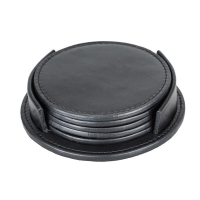 Tucson Genuine Leather Coaster Set of 5 with Holder - Premium Cup Coasters 
