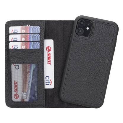 Magic iPhone 12 / 12 Pro Detachable Leather Wallet Case - TORONATA - color_ Pebble Black