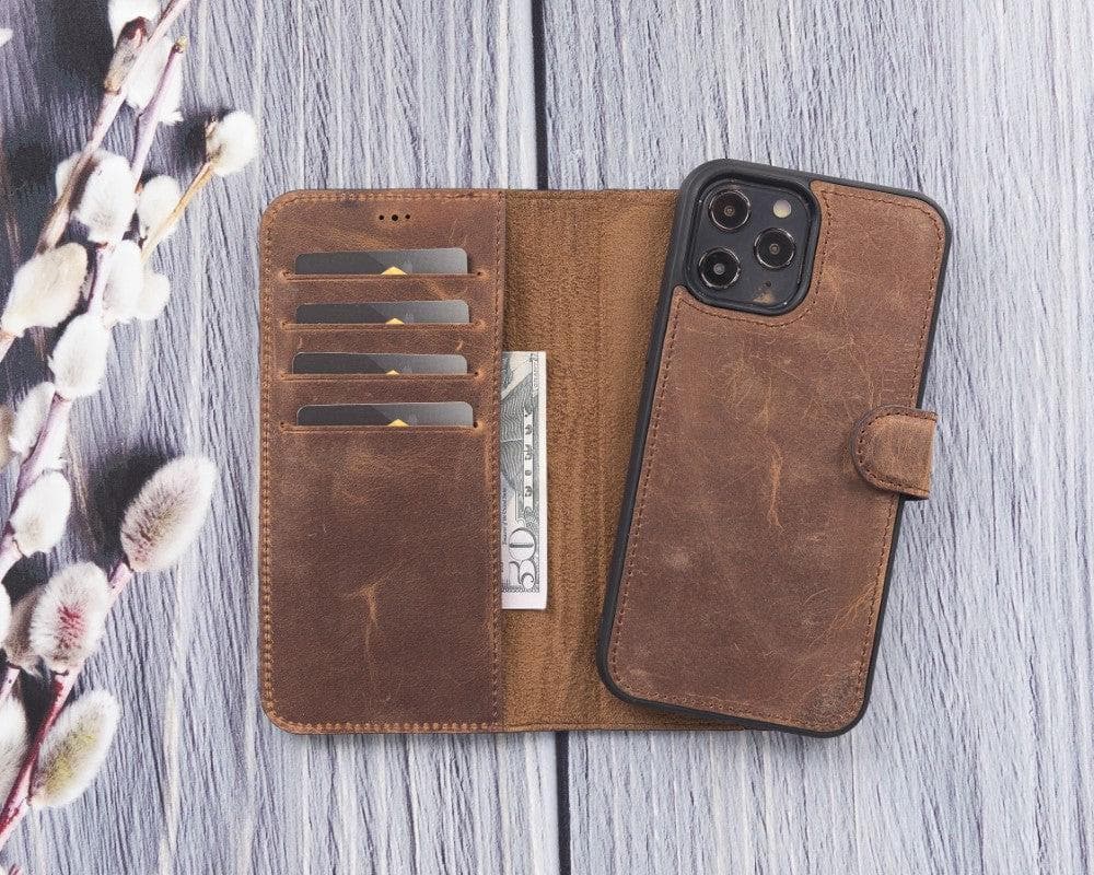 Magic iPhone 12 Mini Detachable Leather Wallet Case - TORONATA - color_ Saddle Brown