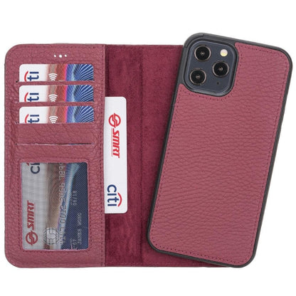 Magic iPhone 12 / 12 Pro Detachable Leather Wallet Case - TORONATA - color_ Dark Red