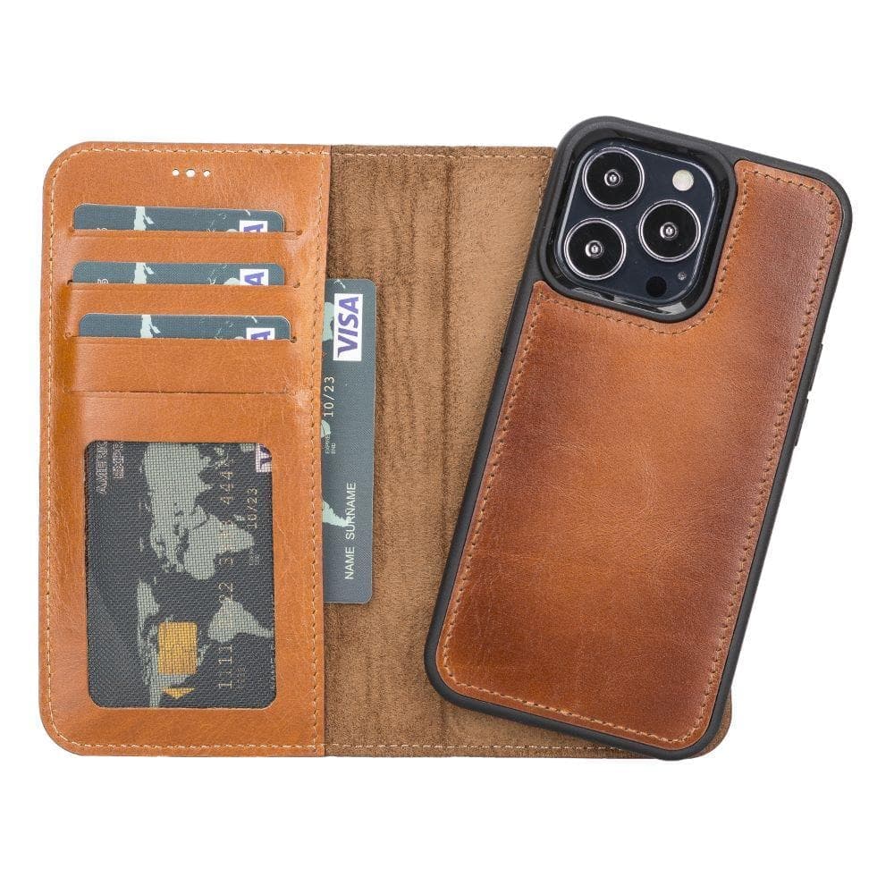 Magic iPhone 13 Mini Detachable Leather Wallet Case - TORONATA - color_ Tan