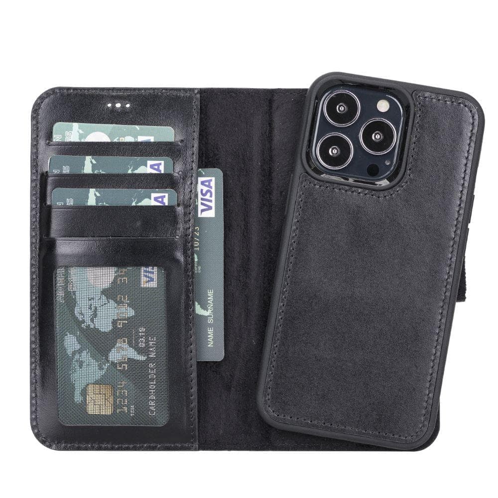 Magic iPhone 13 Detachable Leather Wallet Case - TORONATA - color_ Black
