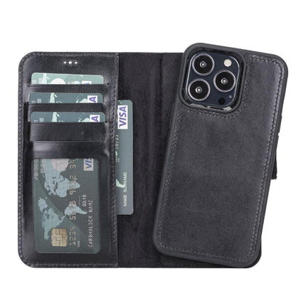 Magic iPhone 13 Detachable Leather Wallet Case - TORONATA - color_ Black